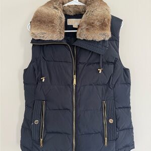 Michael Kors Black Puffer Vest with Faux Fur Trim